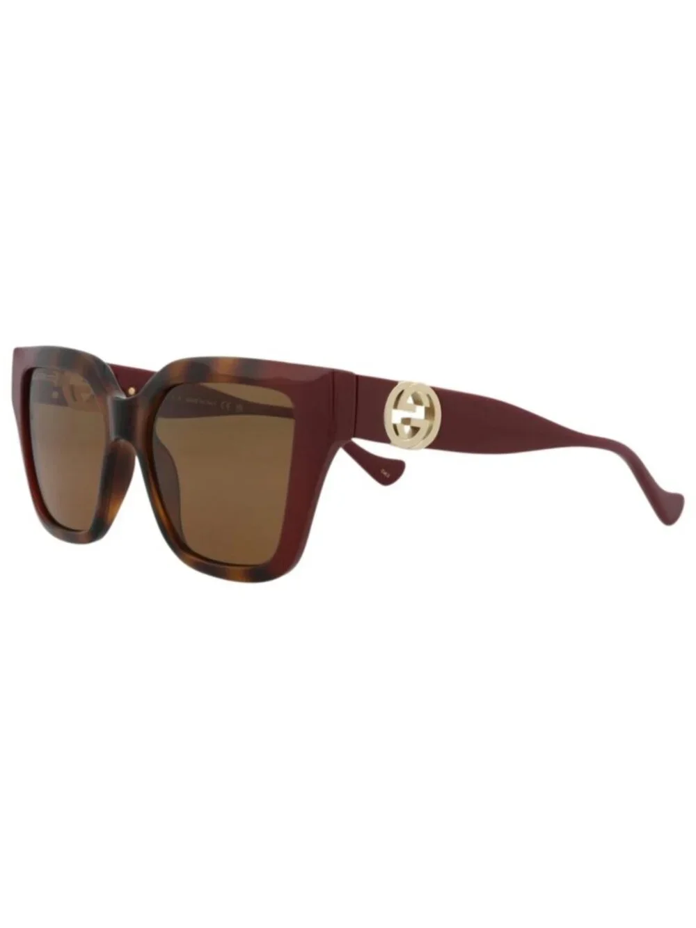 New Gucci Women's Sunglasses Square Rectangle Injection Frame Havana Burgundy